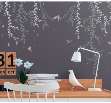 Papel mural naturaleza ramas con pájaros - TenVinilo