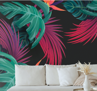 Papel mural naturaleza ramillete de hojas tropicales - TenVinilo