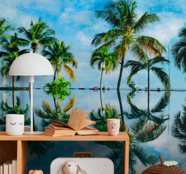 Papel mural naturaleza reflejos de palmas lujosas - TenVinilo