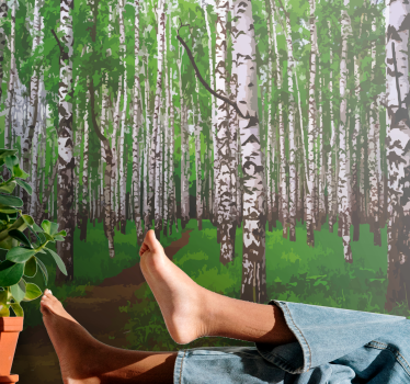 Papel mural naturaleza sendero del bosque de abedules - TenVinilo