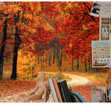 Papel mural naturaleza sendero del bosque de otoño - TenVinilo