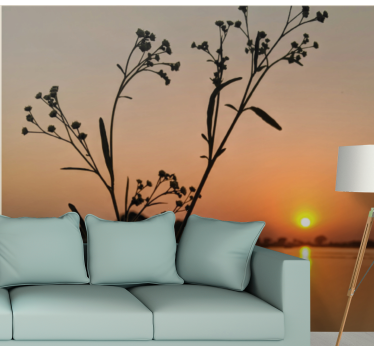 Papel mural naturaleza silueta de flores al atardecer - TenVinilo