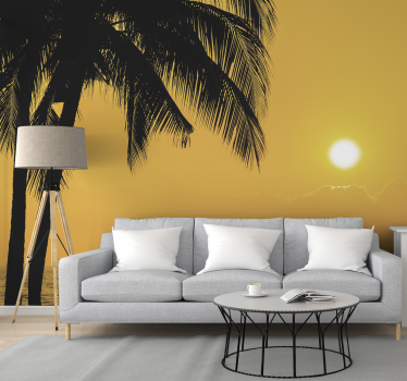 Papel mural naturaleza silueta de palmera al atardecer - TenVinilo