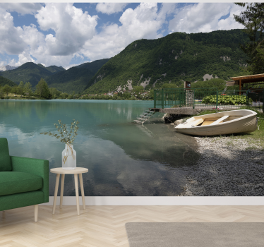 Papel mural paisaje de lago y montañas cielo azul - TenVinilo