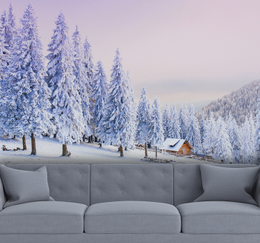 Papel mural paisaje invierno con casa rural - TenVinilo