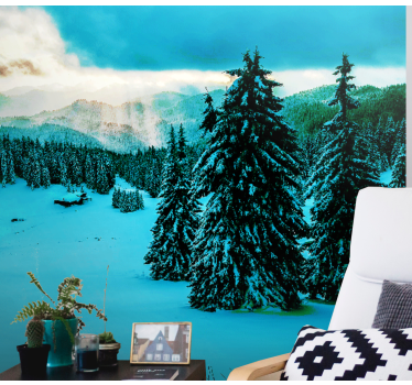 Papel mural paisajes bosque de pinos nevados - TenVinilo
