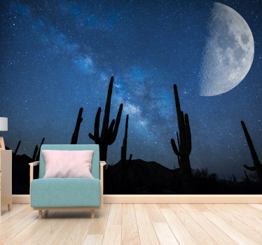 Papel mural paisajes cielo nocturno de cactus - TenVinilo