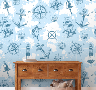 Papel mural paisajes elementos de aventura marina - TenVinilo
