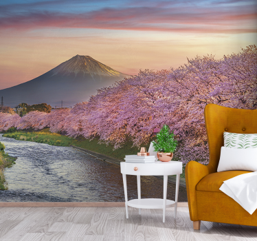 Papel mural paisajes flores de cerezo del monte fuji - TenVinilo