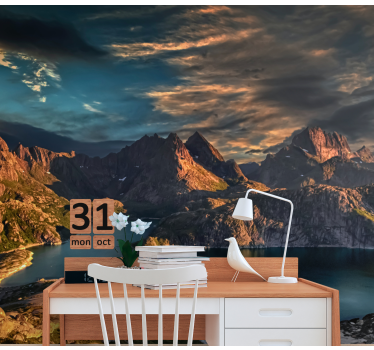 Papel mural paisajes lago majestuoso en montaña - TenVinilo