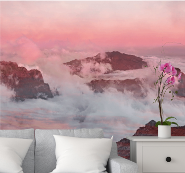 Papel mural paisajes nubes rosas montañosas - TenVinilo