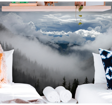 Papel mural paisajes paisaje de bosque brumoso - TenVinilo