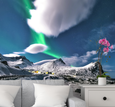 Papel mural paisajes perspectiva de la aurora boreal - TenVinilo