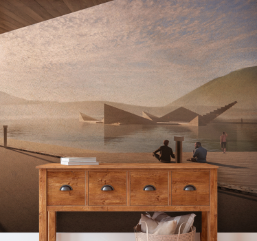Papel mural paisajes perspectiva de lago tranquilo - TenVinilo