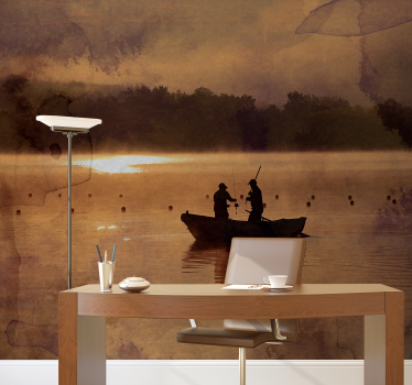 Papel mural paisajes pescando al amanecer - TenVinilo