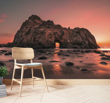 Papel mural paisajes puesta de sol en la costa rocosa - TenVinilo