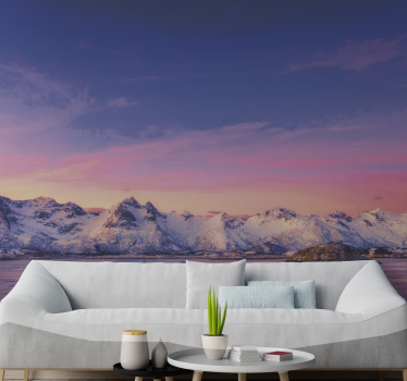 Papel mural paisajes puesta de sol en la montaña nevada - TenVinilo