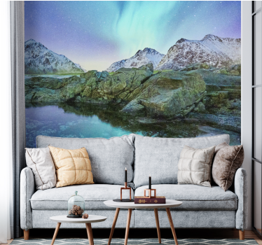 Papel mural paisajes reflejo de auroras boreales - TenVinilo