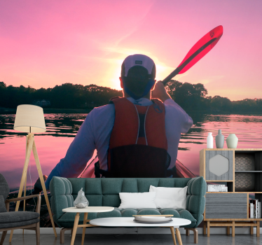 Papel mural paisajes reflejo del atardecer kayakista - TenVinilo