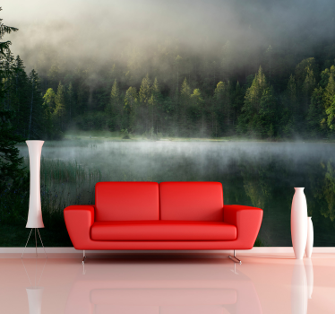 Papel mural paisajes reflejo del bosque brumoso - TenVinilo