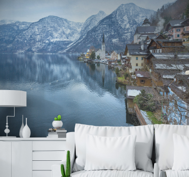 Papel mural paisajes reflexiones de un pueblo de montaña - TenVinilo