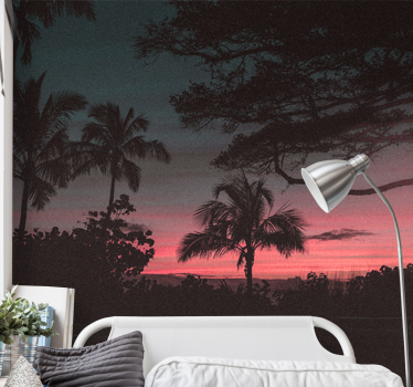 Papel mural paisajes silueta de atardecer tropical - TenVinilo