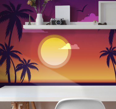 Papel mural paisajes siluetas de atardeceres tropicales - TenVinilo