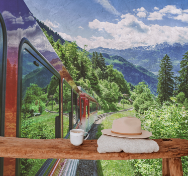 Papel mural paisajes viaje en tren por montañas - TenVinilo