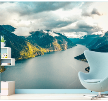 Papel mural montaña vista del fiordo en verano - TenVinilo