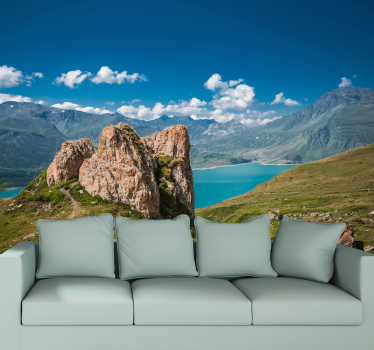 Papel mural paisajes vista montañosa del lago - TenVinilo