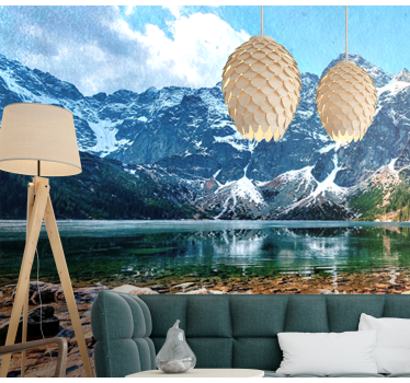 Papel mural paisajes vista reflexiva del lago de montaña - TenVinilo