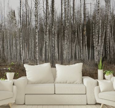 Papel mural pared de bosque de abedul gris - TenVinilo