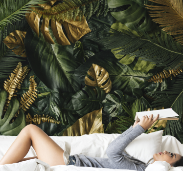 Papel mural selva follaje tropical vibrante - TenVinilo