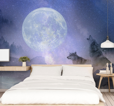 Papel mural selva lobos majestuosos a la luz de la luna - TenVinilo