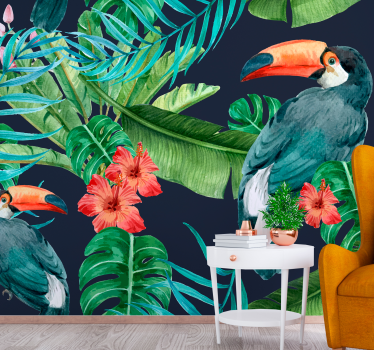Papel mural selva paraíso de aves tropicales - TenVinilo