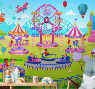 Papel mural vintage diversión en el parque de atracciones - TenVinilo