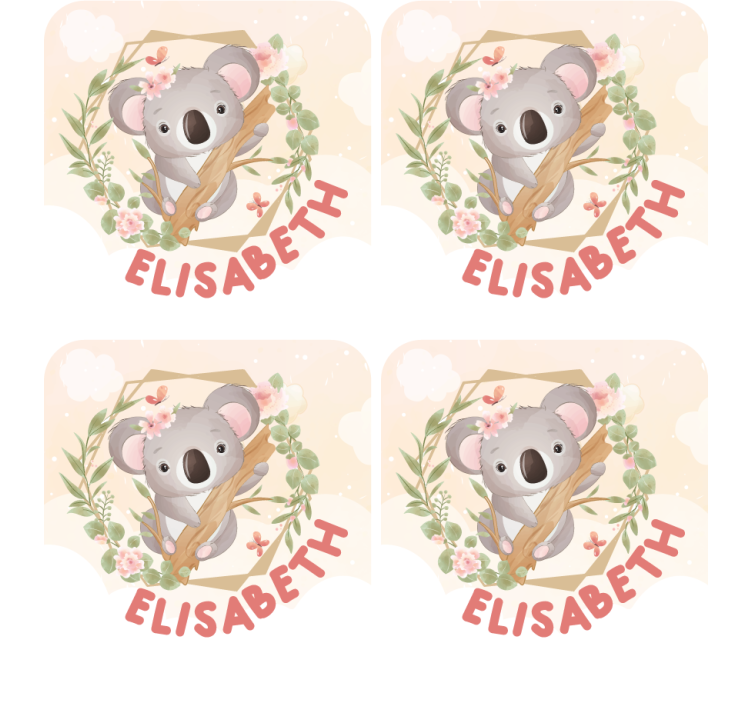 Posavasos personalizable koala lindo con flores - TenVinilo