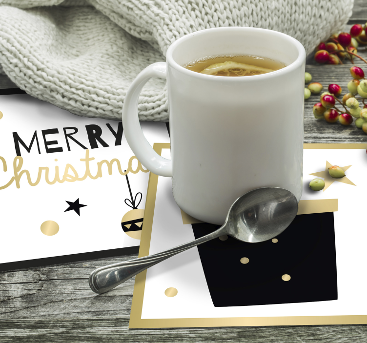 Posavasos navideños patrón caja regalo elegante - TenVinilo