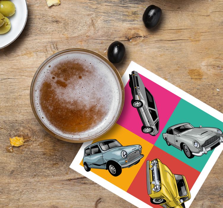 Posavasos vintage Cuatro diseños de autos viejos. - TenVinilo
