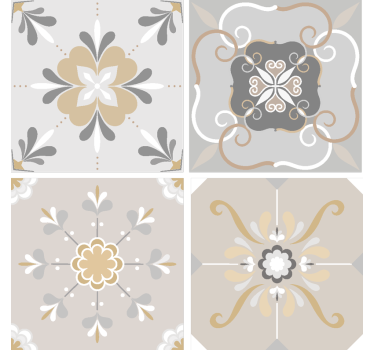 Posavasos de azulejos de inspiración floral gris - TenVinilo