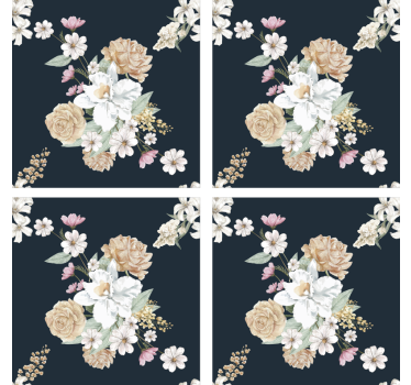 Posavasos negro de flores vintage - TenVinilo