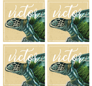 Posavasos personalizable ilustración de tortuga con nombre - TenVinilo