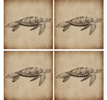 Posavasos vintage ilustración tortuga nadando - TenVinilo
