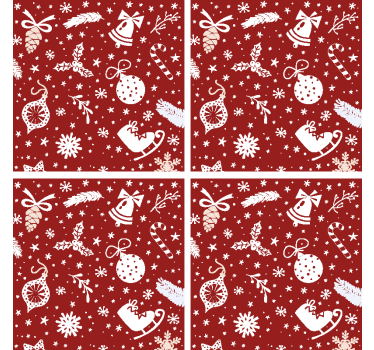 Posavasos navidad patrón de flores rojo - TenVinilo
