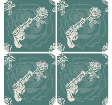 Posavasos frikis revólver con rosa - TenVinilo