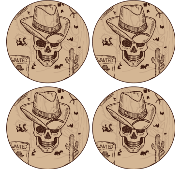 Posavasos frikis calavera con sombrero de vaquero - TenVinilo