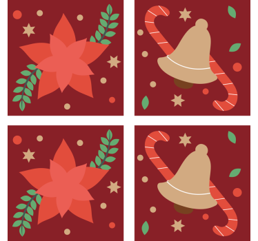 Posavasos navideño con motivo de poinsettia y campanas - TenVinilo