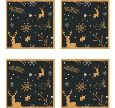 Posavasos navideño renos dorados y copos de nieve - TenVinilo