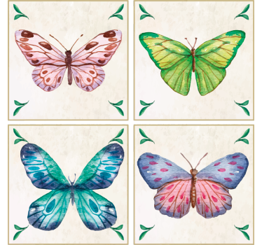 Posavasos retro azulejos de mariposas - TenVinilo