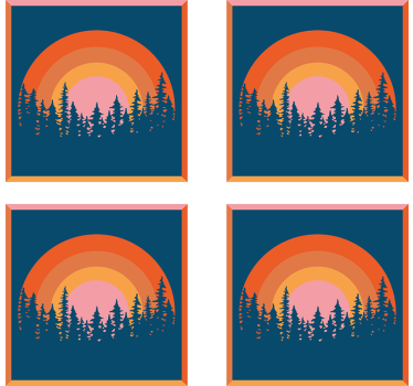 Posavasos moderno bosque al atardecer en capas - TenVinilo